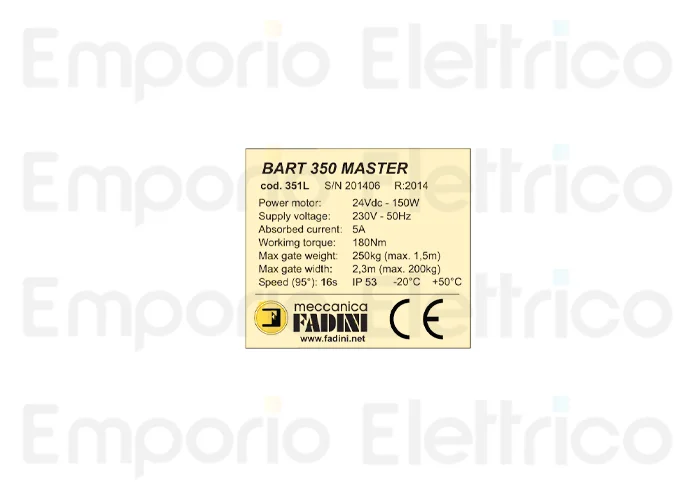 fadini ricambio etichetta bart 350 master per bart 350 35058