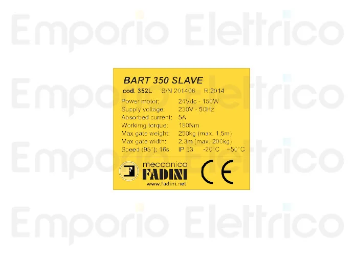 fadini ricambio etichetta bart 350 slave per bart 350 35059